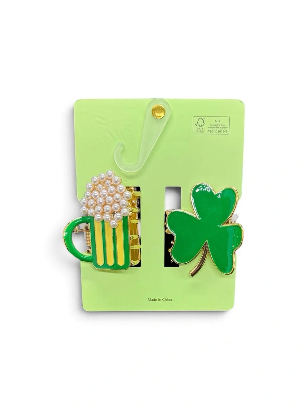 ☘️PIPER K☘️Green Shamrock & Beer Mug Hair Clip Set
